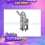 Free Waving Man in Helmet Free Pushing Full Shopping Cart Groceries Free SVG - Instant Download