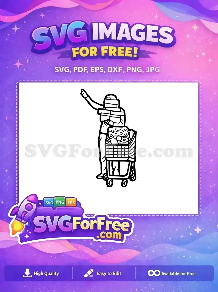 Free Waving Man in Helmet Free Pushing Full Shopping Cart Groceries Free SVG