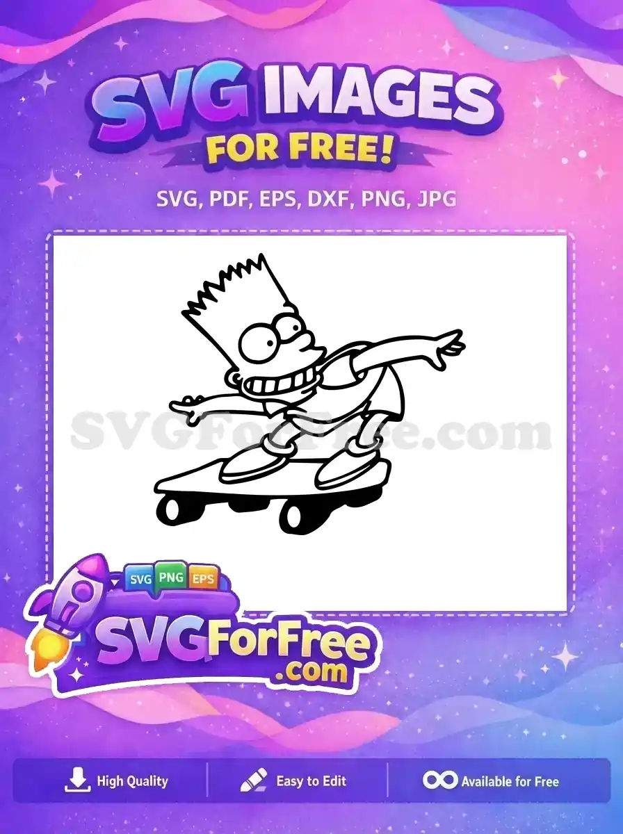 Free Bart Simpson Skateboarding Free Outline Simpsons Free SVG 1