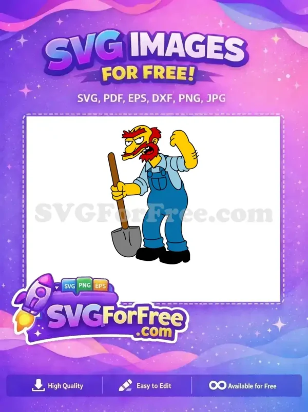 Free Angry Willie with Shovel Free Overalls Simpsons Free SVG