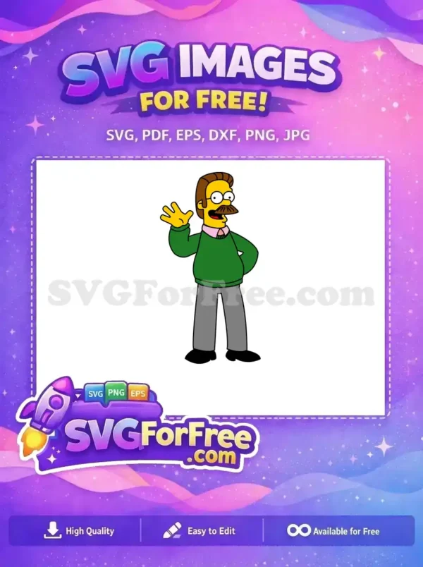 Free Waving Ned Flanders Free Green Sweater Simpsons Free SVG