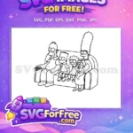 Free Couch Potato Family Free Black Line Simpsons Free SVG - Instant Download