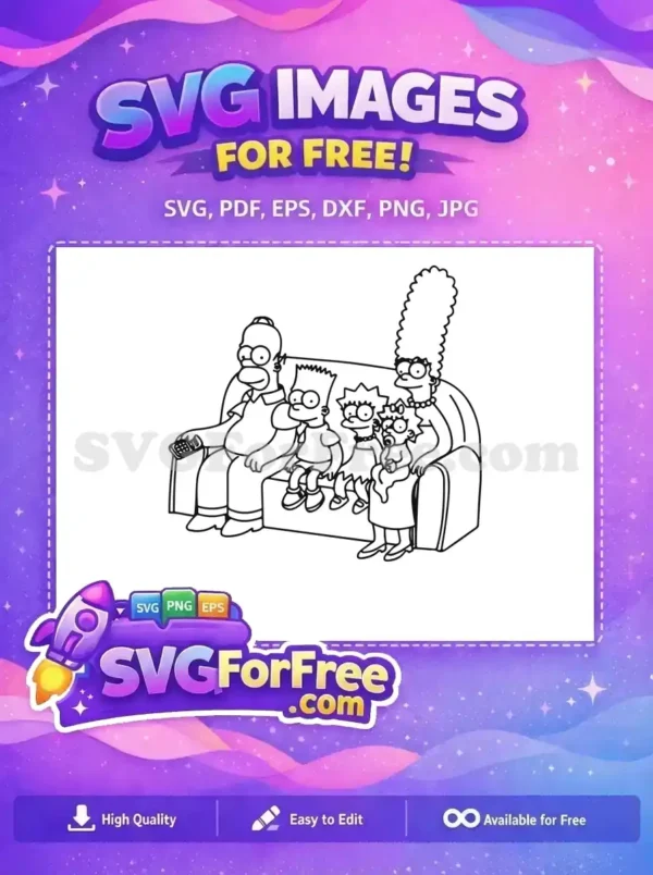 Free Couch Potato Family Free Black Line Simpsons Free SVG