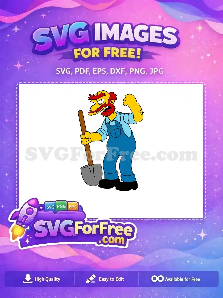 Free Angry Willie Simpsons Free Shovel Blue Overalls Simpsons Free SVG