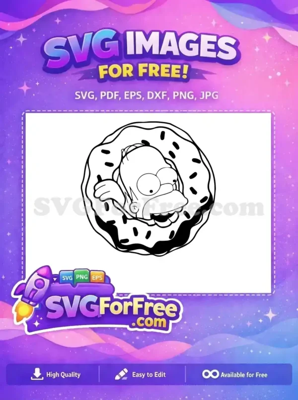 Free Homer Simpson In Donut Free Black Sprinkles Outline The Simpsons Free SVG