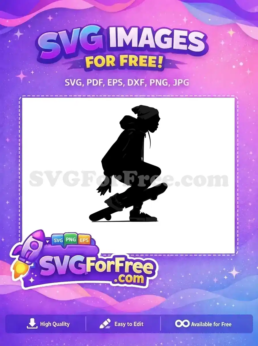 Free Beanie Hoodie Silhouette Free Skate Boarding Action Free SVG
