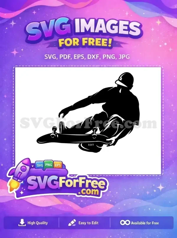 Free Black Silhouette Free Skate Boarder Silhouette Free SVG 1