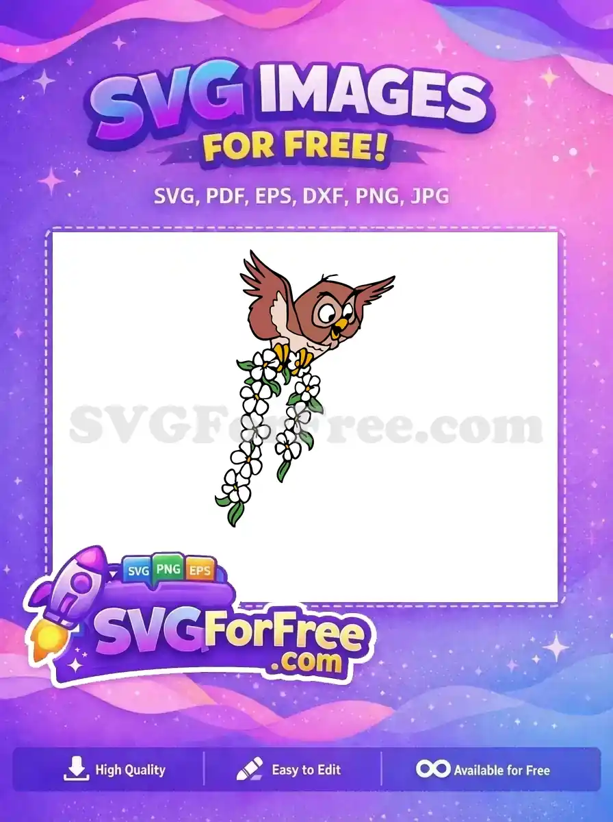 Free Brown Owl Holding Flowers Sleeping Beauty Free SVG
