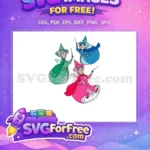 Free Three Fairies Wands Free Colorful Dresses Sleeping Beauty Free SVG - Instant Download
