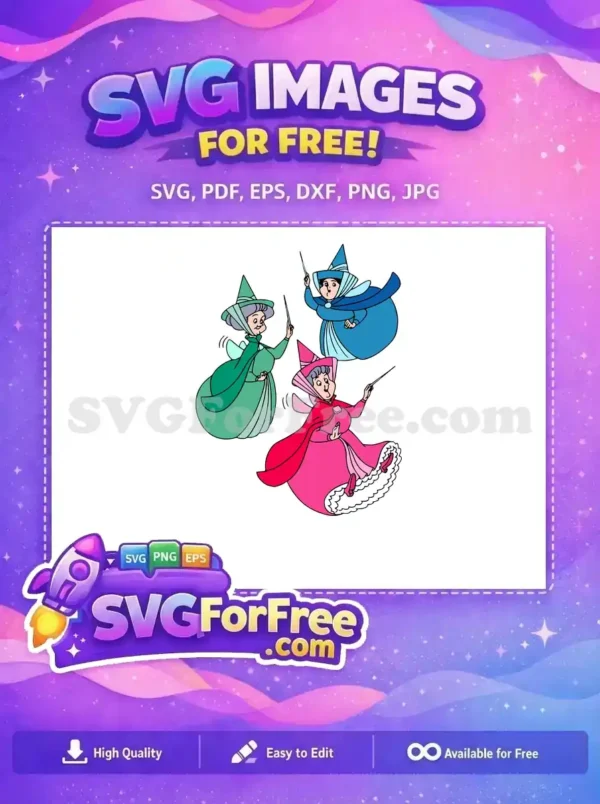 Free Three Fairies Wands Free Colorful Dresses Sleeping Beauty Free SVG