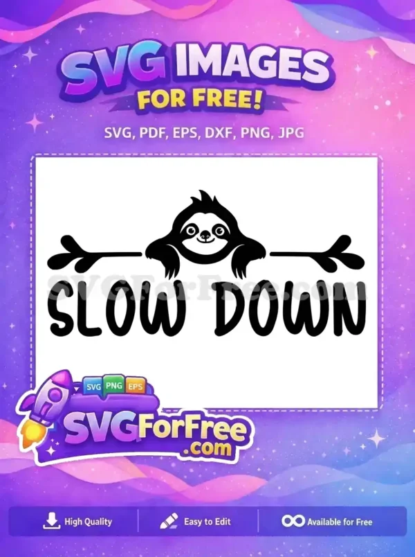 Free Black Cute Sloth Free Arrow Accent Slow Down Free SVG