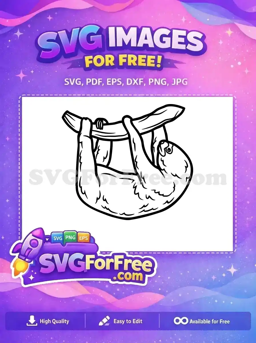 Free Hanging Branch Free Lazy Sloth Silhouette Free SVG 1