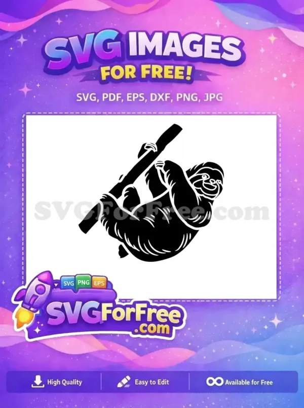 Free Hanging Smiling Sloth Free Silhouette Sign Funny Free SVG
