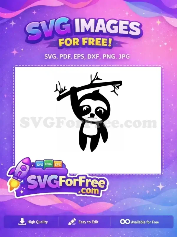 Free Simple Cute Sloth Free Silhouette Cartoon Free SVG