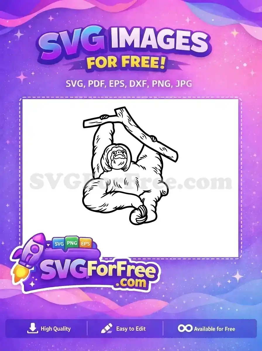 Free Hanging Branch Free Lazy Sloth Silhouette Free SVG 2