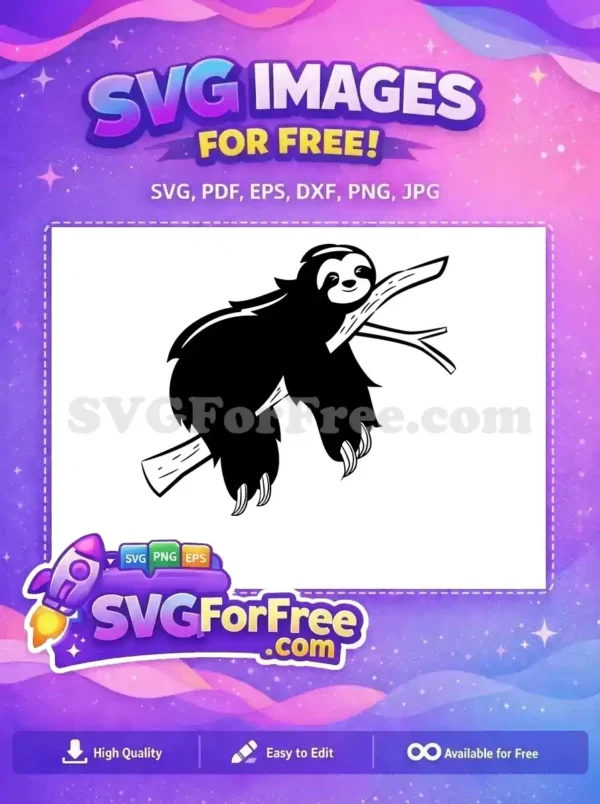 Free Swinging Sloth Free Silhouette Hanging Branch Free SVG