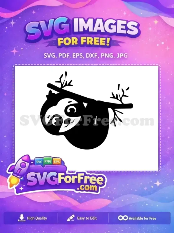 Free Cute Sloth Free Hanging Branch Silhouette Free SVG