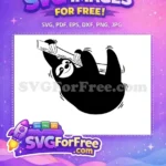 Free Smiling Sloth Hanging Free Black Silhouette Animal Free SVG - Instant Download
