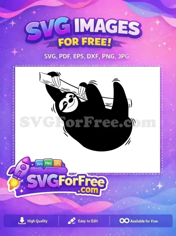 Free Smiling Sloth Hanging Free Black Silhouette Animal Free SVG