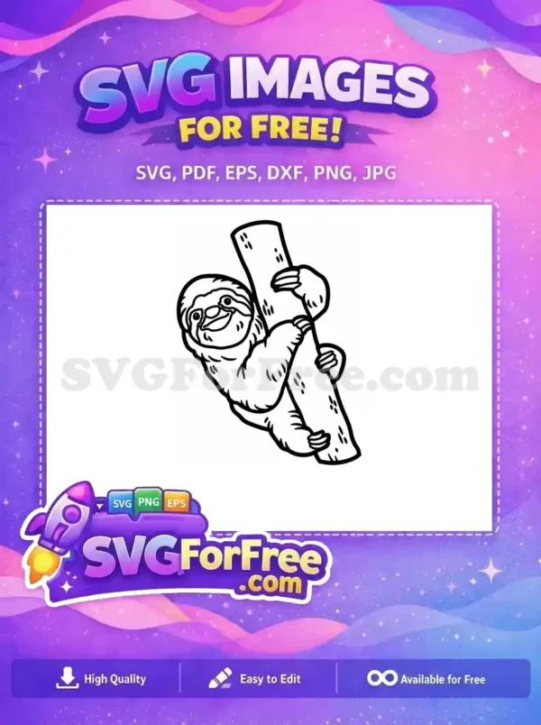 Free Cute Sloth Free Silhouette Funny Sloth Free SVG 2