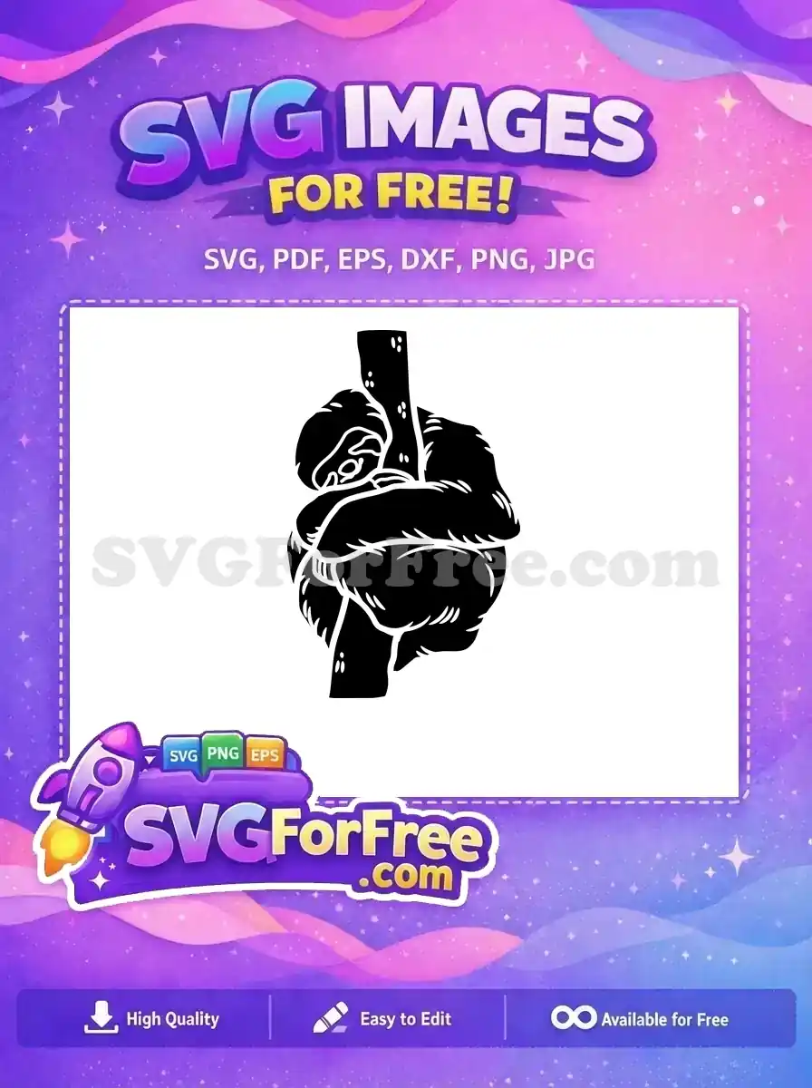 Free Hanging Cute Sloth Free Silhouette Cozy Cartoon Free SVG