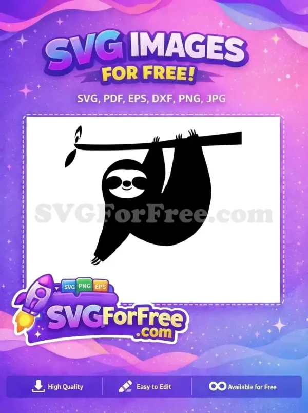 Free Hanging Sloth Free Black Silhouette Cartoon Free SVG