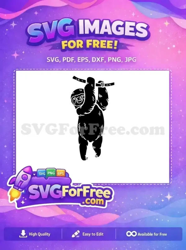 Free Happy Smiling Sloth Free Hanging Silhouette Animals Free SVG