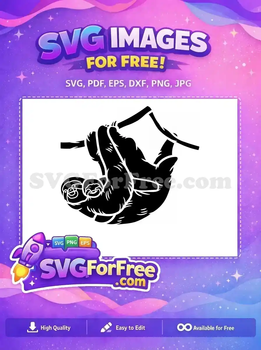 Free Cute Sloth Free Two Toed Hanging Branch Free SVG