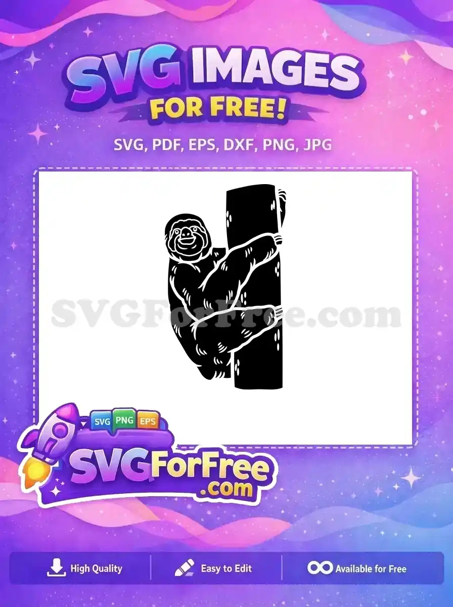 Free Hanging Sloth Free Silhouette Black and White Tree Free SVG