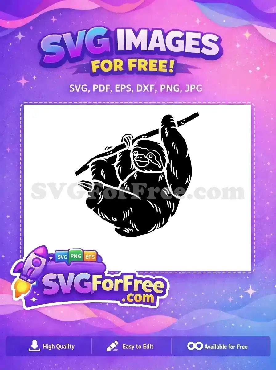 Free Hanging Branch Free Cute Face Sloth Silhouette Free SVG 1