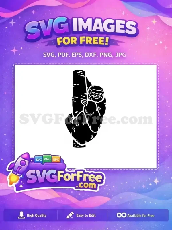 Free Cute Sloth Free Silhouette Cartoon Character Free SVG 7