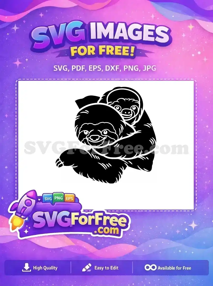 Free Cute Smiling Sloth Free Baby Sloth Silhouette Free SVG