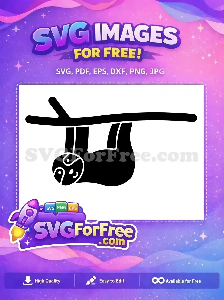 Free Hanging Branch Free Cute Face Sloth Silhouette Free SVG 2