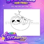 Free Cute Hanging Sloth Free Silhouette Black White Cartoon Free SVG - Instant Download