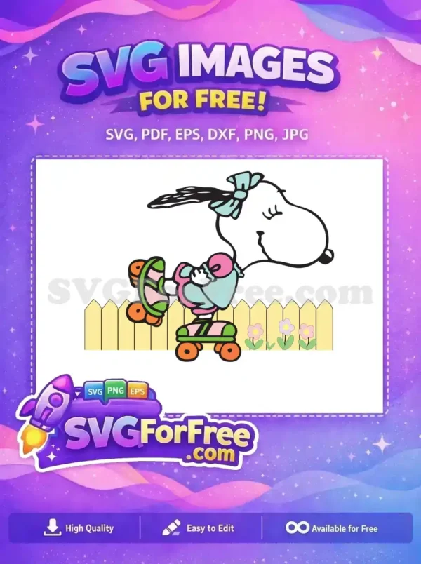 Free Snoopy with Bow Free on Skates Peanuts Free SVG
