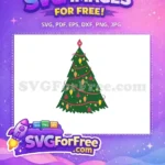 Free Decorated Christmas Tree Free Red Ribbon Ornaments Holiday Free SVG - Instant Download