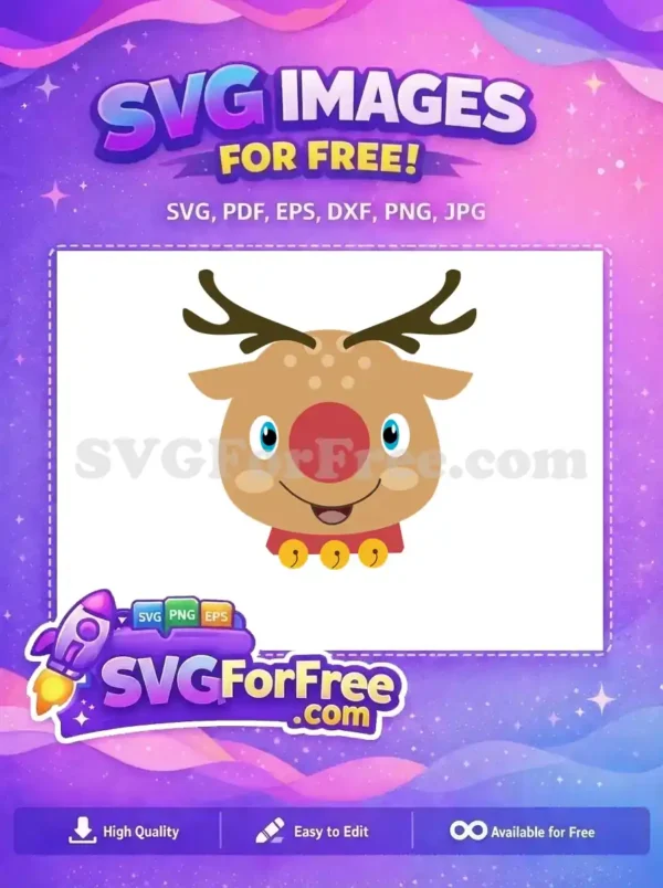 Free Smiling Reindeer Red Nose Free Jingle Bells Collar Rudolph Free SVG