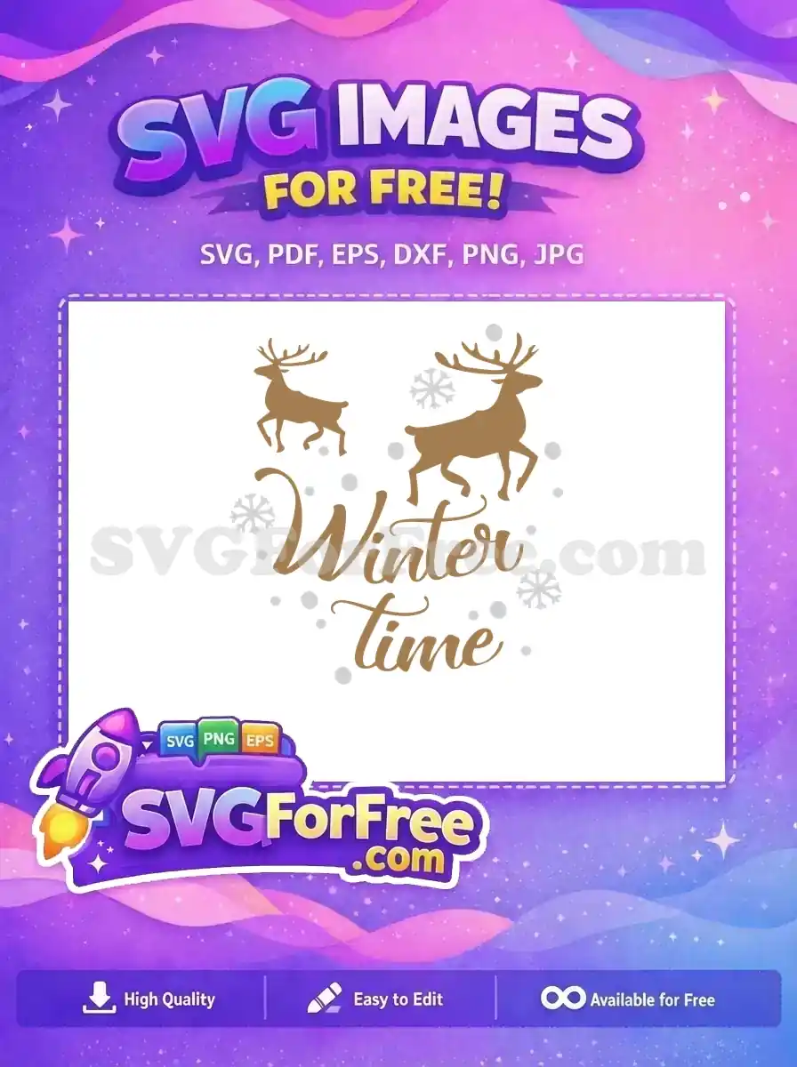Free Brown Reindeer Silhouette Free Snowflake Wintertime Elements Free SVG