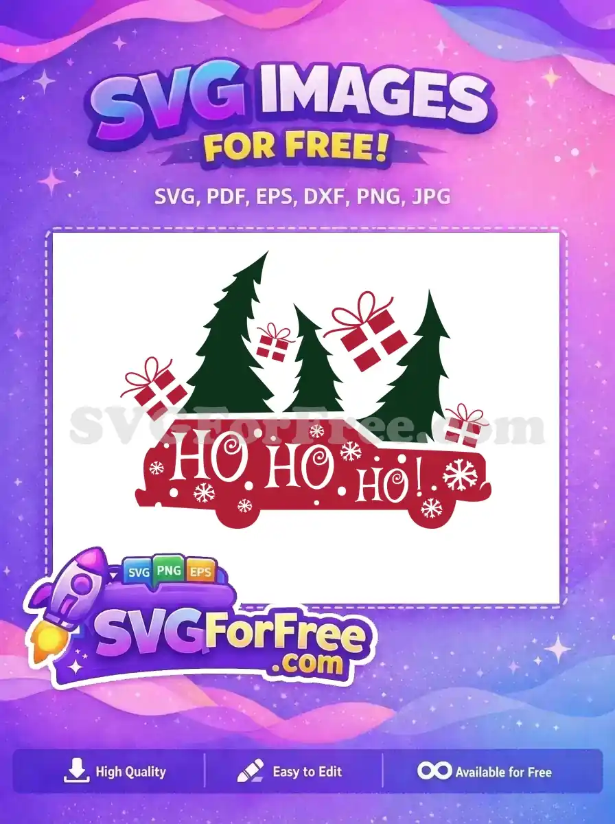 Free Red Christmas Truck Free Green Pine Trees Holiday Free SVG