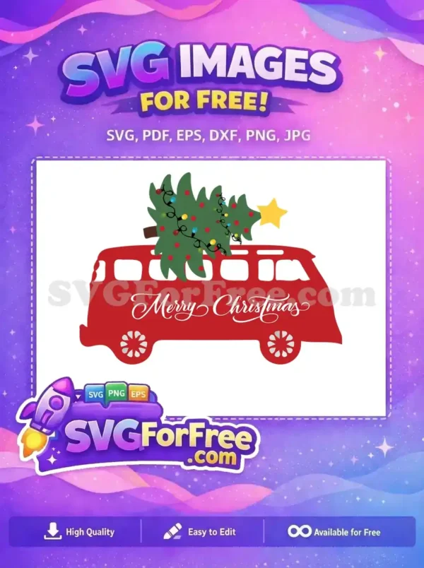 Free Red Christmas Bus Free Decorated Tree Merry Christmas Free SVG