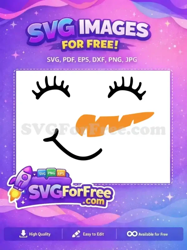 Free Smiling Eyelash Free Carrot Nose Snowman Free SVG