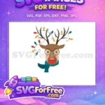 Free Scarfed Reindeer Free Christmas Lights Cartoon Free SVG - Instant Download