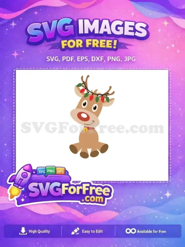 Free Smiling Reindeer Free Christmas Lights Rudolph Free SVG 2