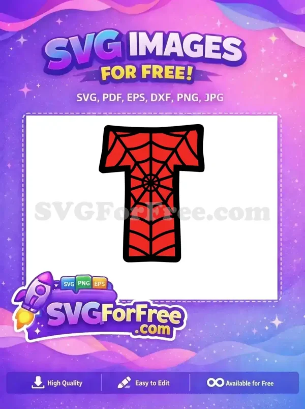 Free Red Web Letter T Free Spiderman Alphabet Free SVG