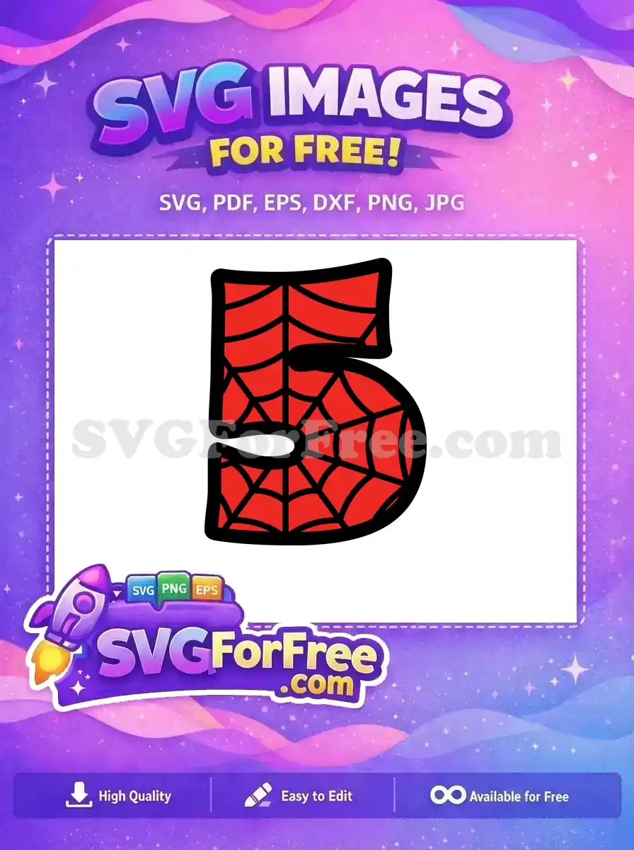 Free Number Five Free Red Web Spiderman Free SVG