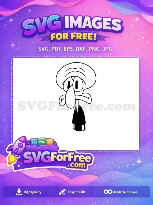 Free Squidward Annoyed Expression Free Black Outline Spongebob Free SVG