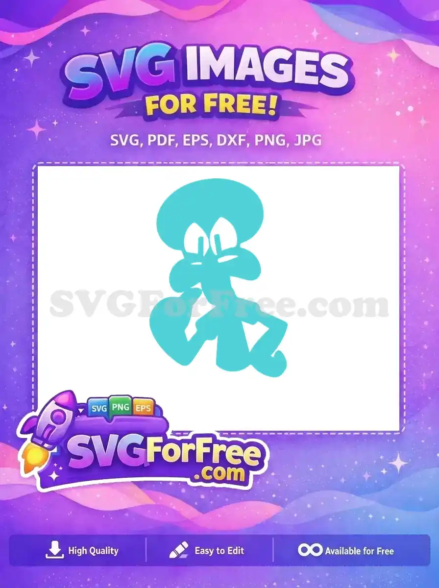 Free Thinking Squidward Free Teal Color SpongeBob Free SVG