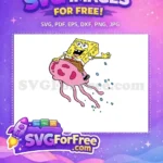 Free Happy SpongeBob Jellyfishing Free Pink Jellyfish Cartoon Free SVG - Instant Download