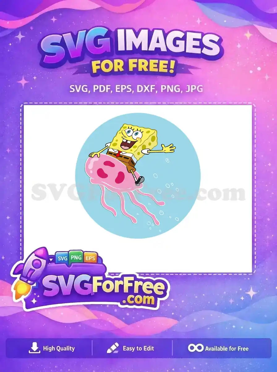 Free Happy Yellow Sponge Free Pink Jellyfish Ride Spongebob Free SVG