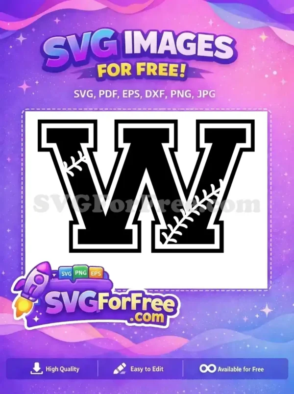 Free Black White Letter W Free Baseball Stitch Sport Free SVG Free Black White Letter W Free Baseball Stitch Sport Free SVG